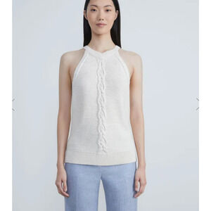 NWOT Lafayette 148 Knot Cable Knit Tank Women's Sleeveless Tank Cream Size L
